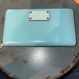 Kate Spade Teal Leather Wallet with Gold Polka Dots interior